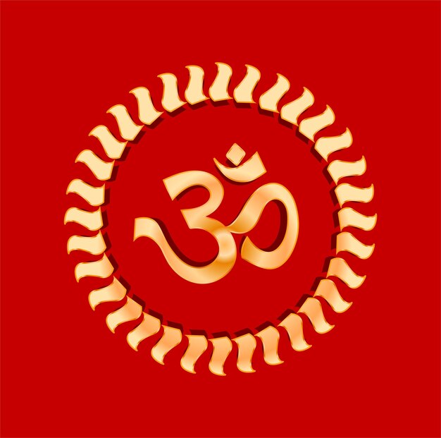 Vector hindu holy symbol om in golden color icon