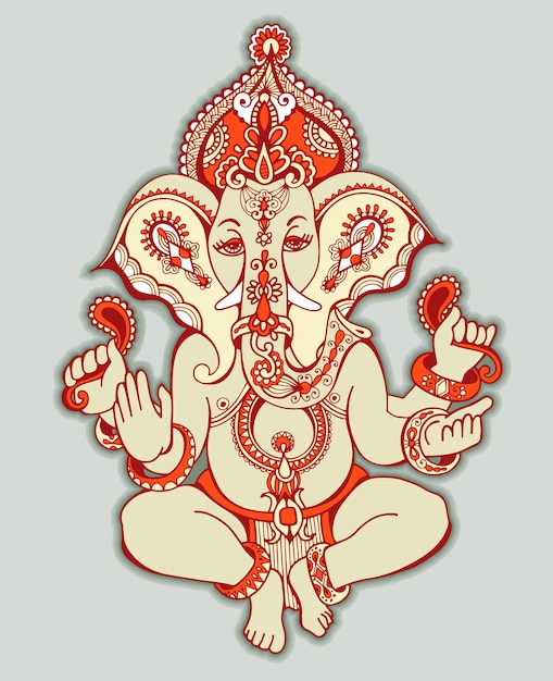 Hindu lord ganesha ornate sketch drawing tattoo yoga spirituality symbol vector illustration