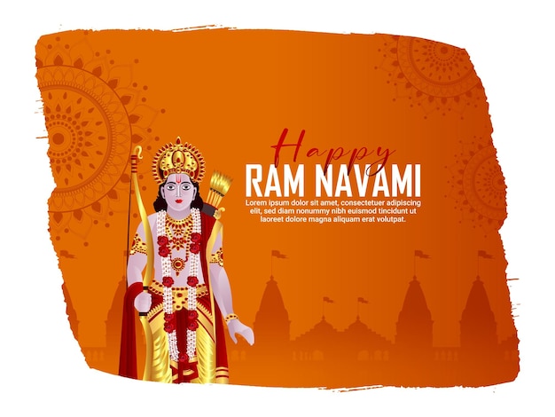 ラムナバミの弓と背景を保持しているヒンズー教の神話の主ラーマ