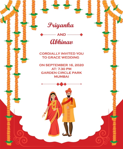 Vector hindu wedding invitation card template design