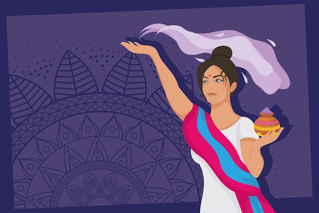 Vector hindu woman and powder character