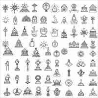 Vector hinduism religious elements set