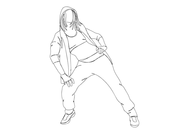 Hip Hop Dancer single-line art drawing continues line vector illustration