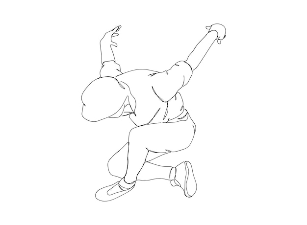 Hip hop dancer single-line art tekening zet lijn vectorillustratie voort