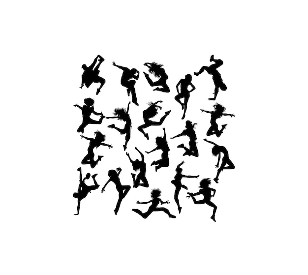 Hip hop dancing activity silhouettes arte disegno vettoriale