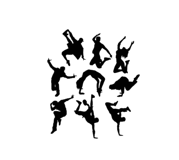 Hip hop dancing activity silhouettes art vector design