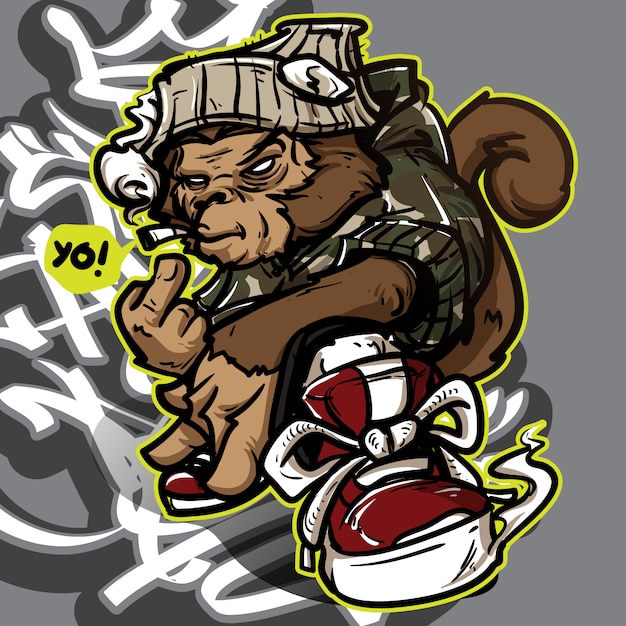 Персонаж граффити обезьяны хип-хопа