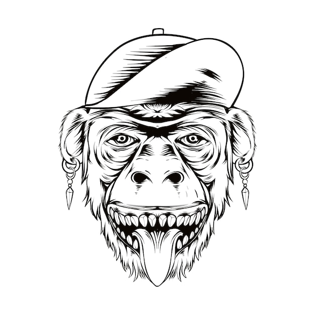 Hip hop monkey head illustration sketch for drawing