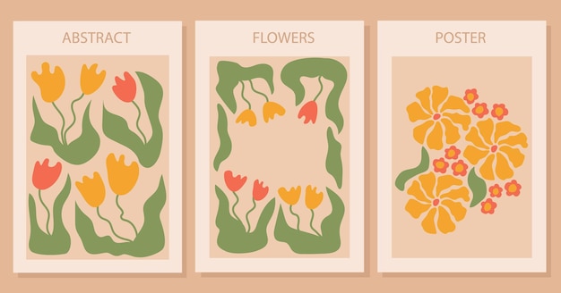 Hippe abstracte posters met tulpenbloem Moderne naïeve groovy funky interieurdecoratie
