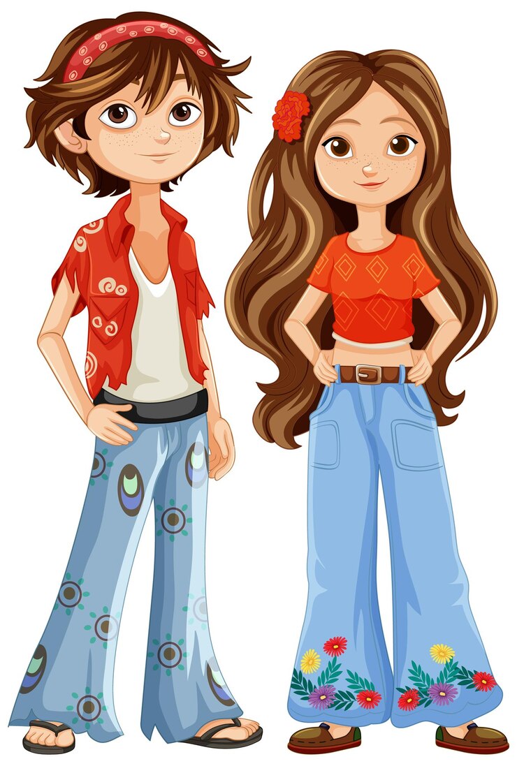 वेक्टर hippie boy and girl illustration