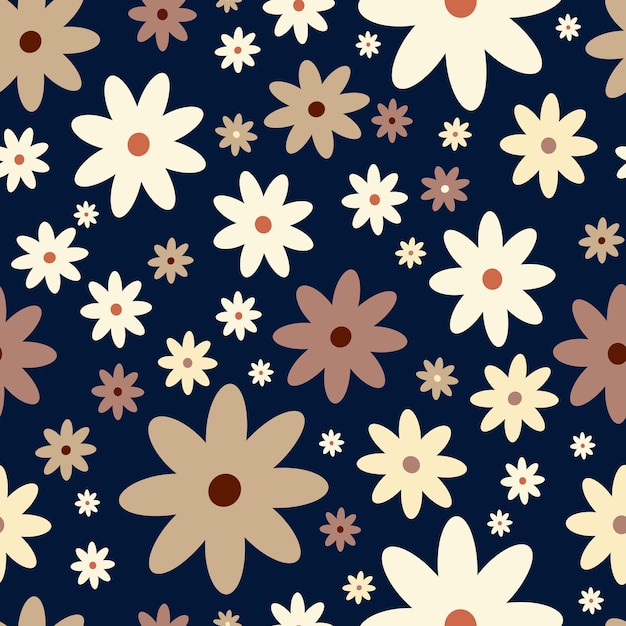 Hippie Flowers Boho Seamless Background Floral Retro Pattern