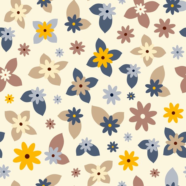 Hippie flowers boho seamless background floral retro pattern