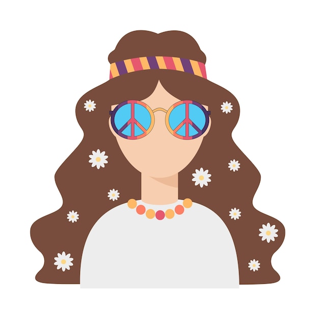 Hippie girl in peace zonnebril met madeliefjes in los haar