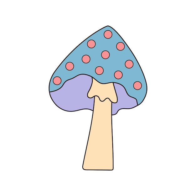 Hippie groovy mushroom Retro psychedelic cartoon element Vector illustration