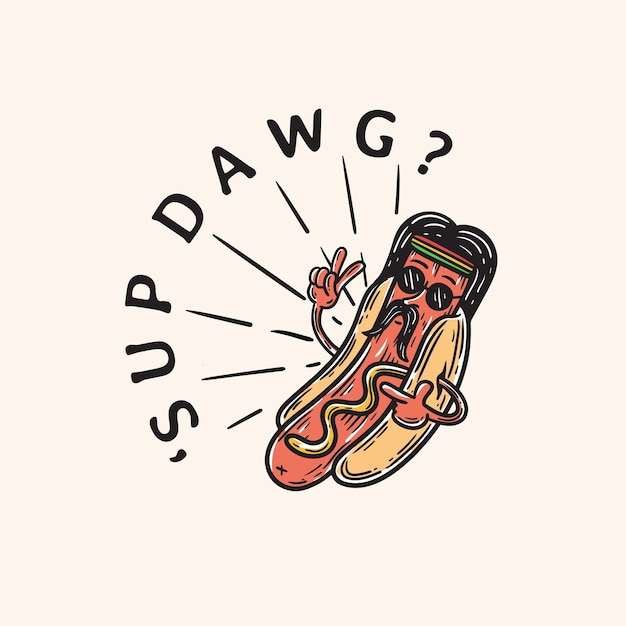 Hippie stijl hotdog mascotte illustratie