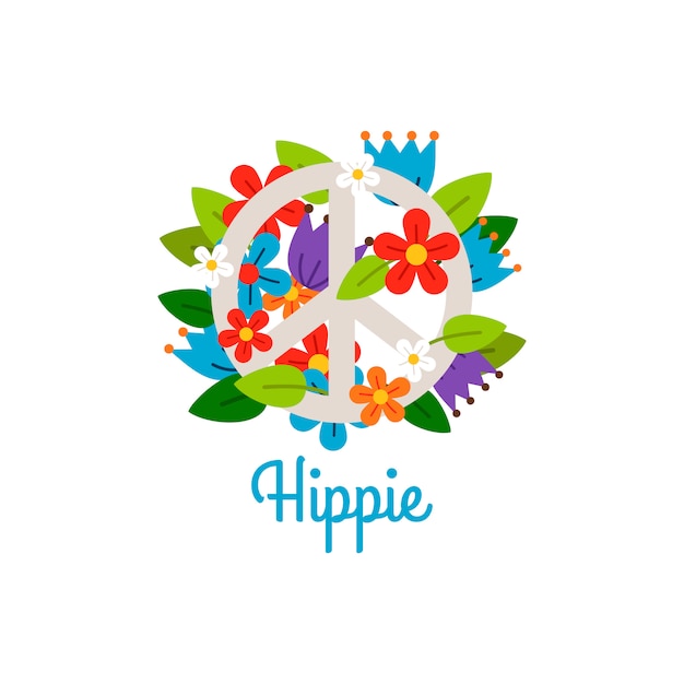 Hippie vintage label with flowers