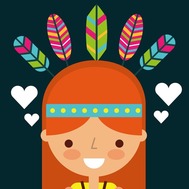 Hippie woman cartoon feathers retro