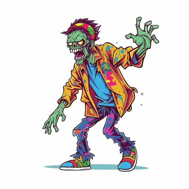 Vector hippie zombie with extended arms fullbody vector illustration