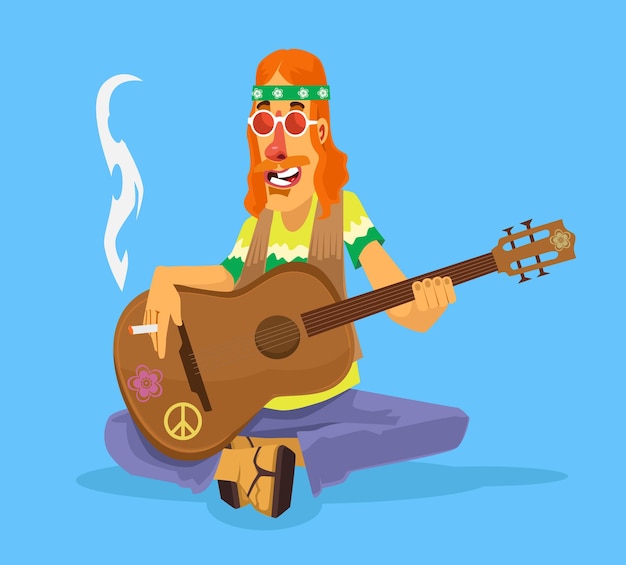 Hippiemens speelt gitaar cartoon afbeelding