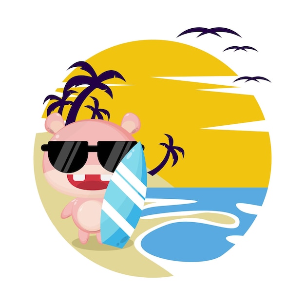 hippo beach summer cute character logo