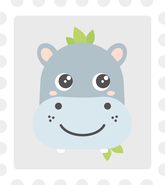 Vector hippo cartoon character face illustration