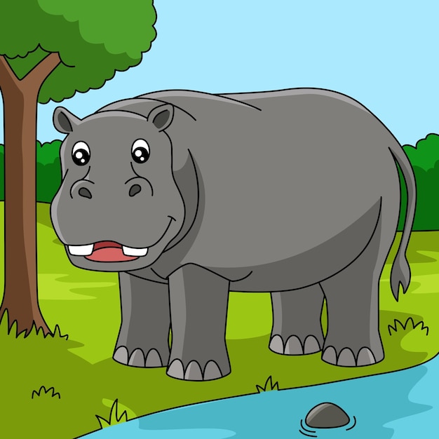 Hippo cartoon colored animal illustration