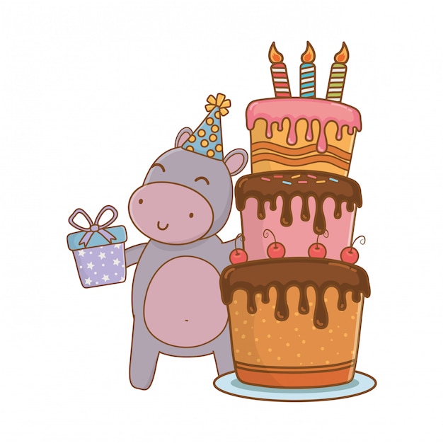 Hippo cartoon met gelukkige verjaardag ontwerp