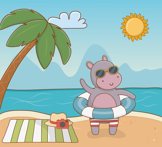 Vector hippo cartoon and summer season