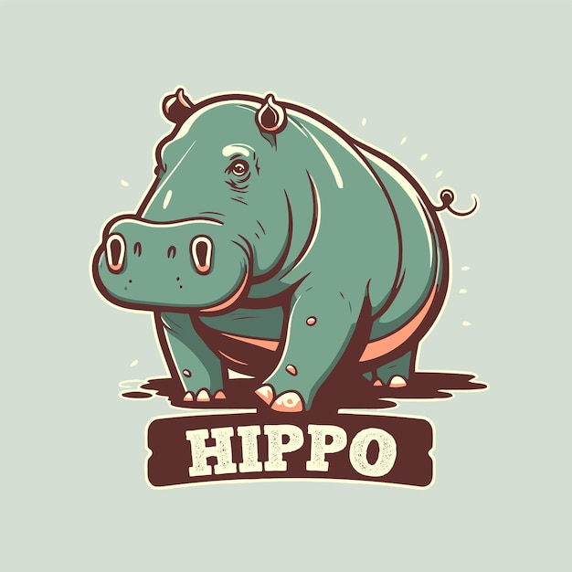 Vector hippo character logo mascot wild animal hippopotamus in vector cartoon