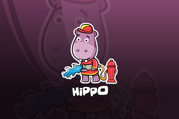 Vector hippo esport mascotte ontwerp. brandweerman