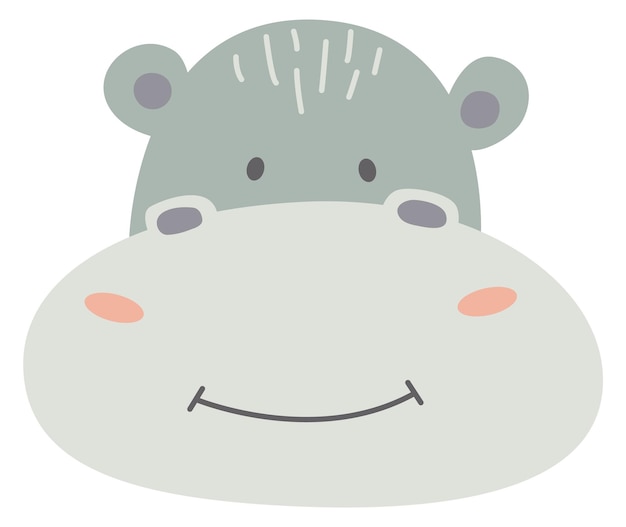 Hippo face Cute animal portrait for childish print