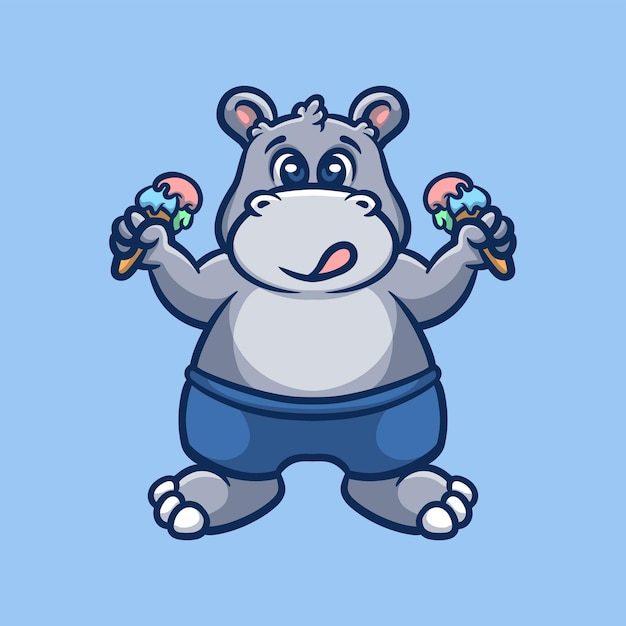 Hippo Ice Cream Creative Cartoon Illustration