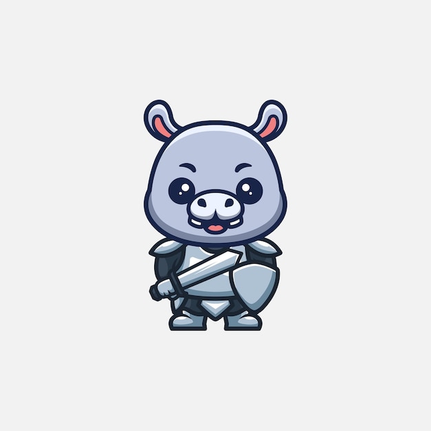 Hippo Knight Cute Creative Kawaii Cartoon Mascot Logo