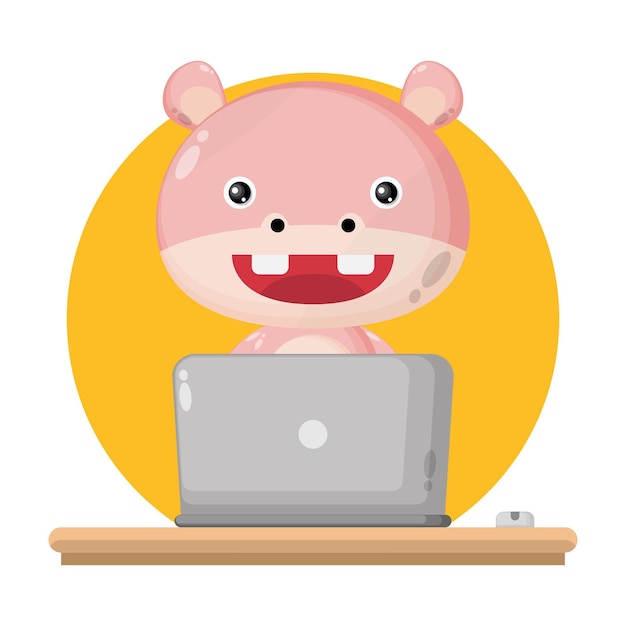 Hippo laptop cute character logo