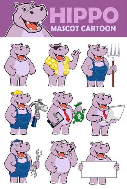 Hippo mascot cartoon  