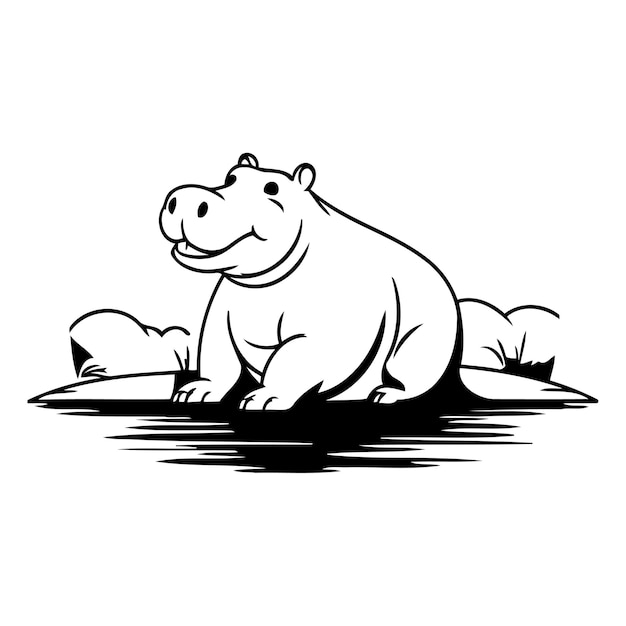 Hippo in the river Vector illustration in cartoon style