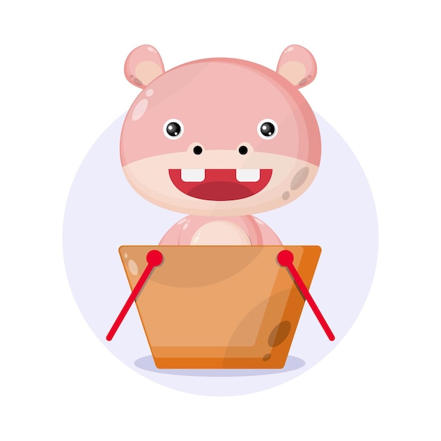 Hippo shopping cart cute character logo