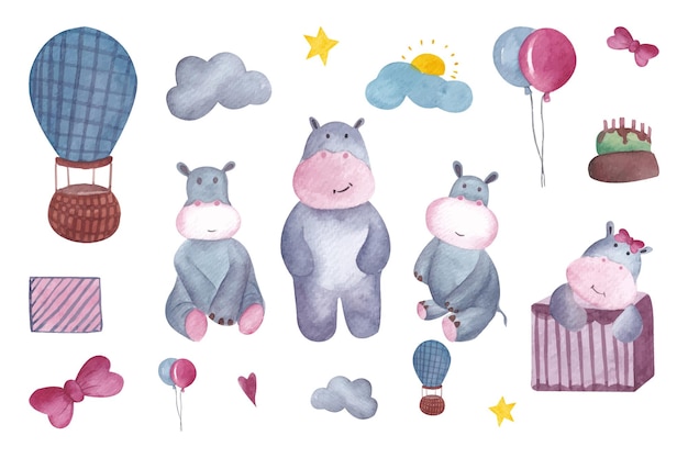 Hippo Watercolor Set Collection