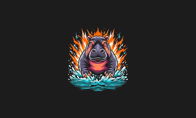 Vector hippo with flames vector angry flat design