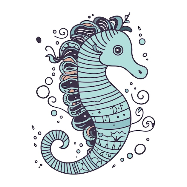 Vector hippocampus sea horse hand drawn vector illustration