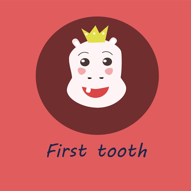 hippopo princess baby cartoon face for greeting card first tooth and invitation print desighn