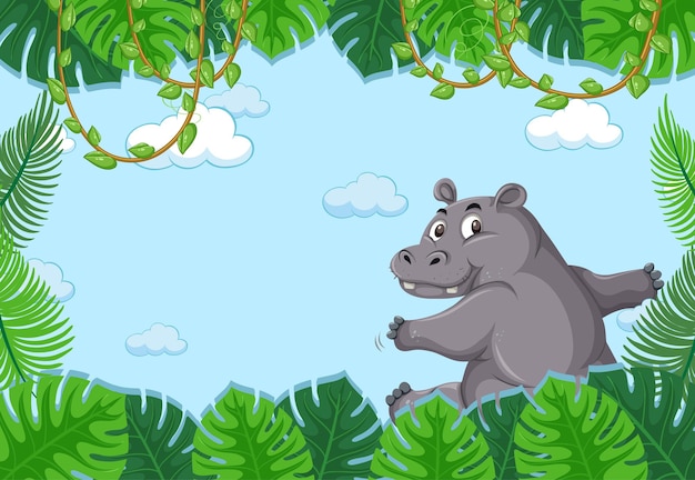 Hippopotamus cartoon character in blank forest scene