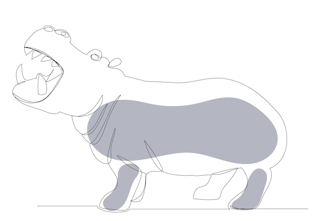 Hippopotamus drawing in one continuous line isolated vector