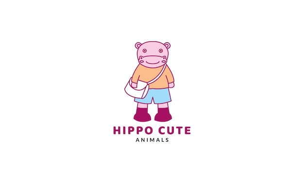 Hippopotamus or hippo as student  cute cartoon vector  illustration