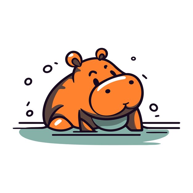 Vector hippopotamus illustration cute cartoon hippopotamus