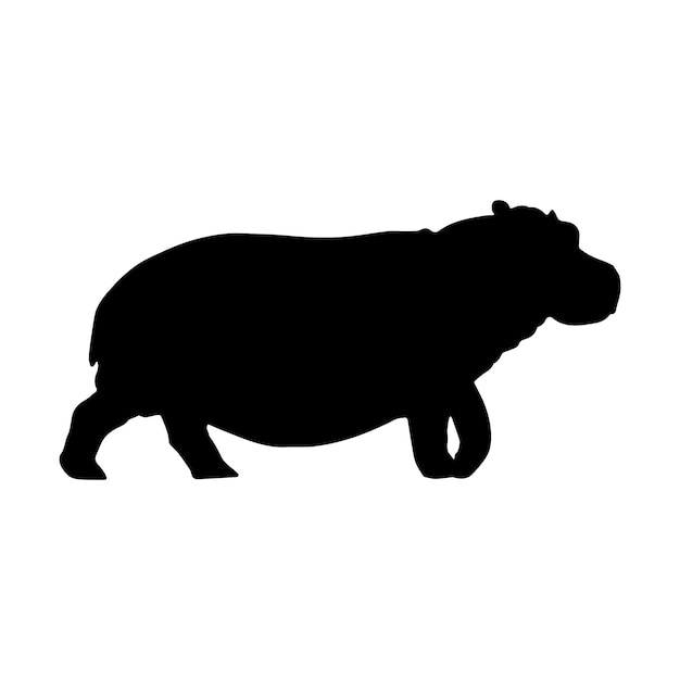 Коллекция силуэтов бегемота изолирована черным на белом фоне векторной иллюстрацией