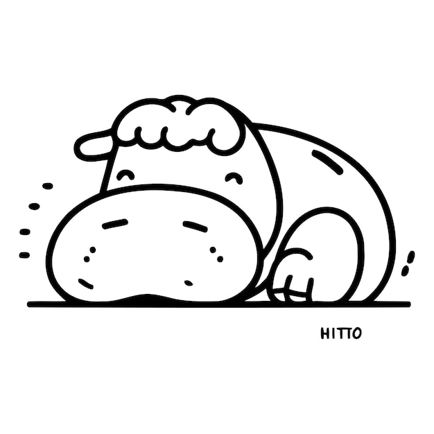 Hippopotamus slaapt op een kussen Vector illustratie in platte stijl
