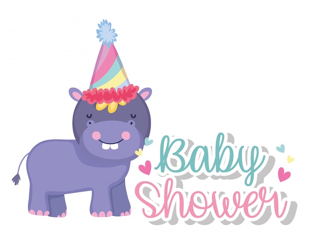 Vector hippopotamus with party hat in the baby shower celebration