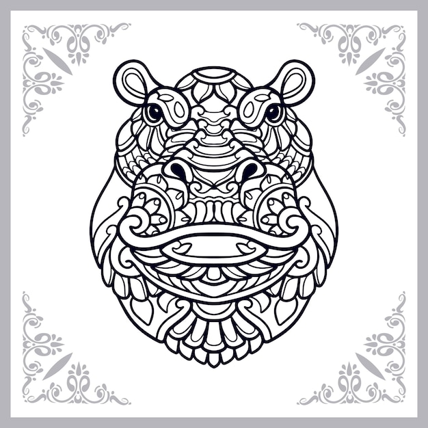 Hippopotamus zentangle arts isolated on white background