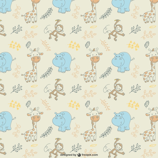 Vector hippos and giraffes pattern